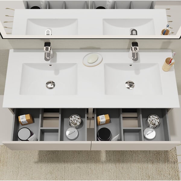 GODART - Meuble salle de bain 120 cm - Double vasque céramique - Beige cachemire mat - A suspendre - Karaib 2 - large