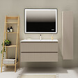 GODART - Meuble salle de bain strié 100 cm - Plan vasque céramique - Beige cachemire mat - A suspendre - Karaib 2 - vignette