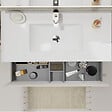 GODART - Meuble salle de bain strié 100 cm - Plan vasque céramique - Beige cachemire mat - A suspendre - Karaib 2 - vignette