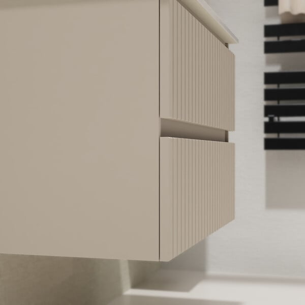 GODART - Meuble salle de bain strié 70 cm - Plan vasque Solid surface - Beige cachemire mat - A suspendre - Karaib 2 - large