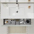 GODART - Meuble salle de bain strié 100 cm - Plan vasque céramique - Vert mat - A suspendre - Karaib 2 - vignette