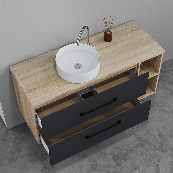 AICA SANITAIRE - AICA Ensemble meuble de Salle de Bain Suspendu 120cm avec vasque à poser + Colonne + Armoire salle de bain avec miroir - large