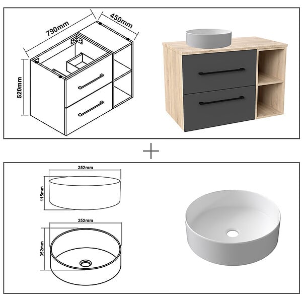 AICA SANITAIRE - AICA Ensemble meuble de Salle de Bain Suspendu 80cm avec lavabo à poser + 2*Colonne + Armoire salle de bain avec miroir - large