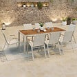 ID MARKET - Salon de jardin NOUMEA table 190 cm plateau verre trempé effet bois et 8 chaises empilables beige et bois - vignette