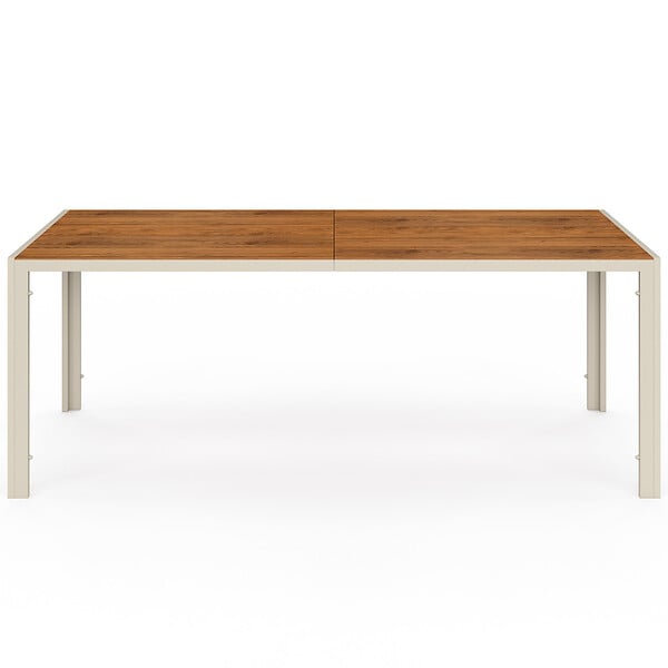 ID MARKET - Salon de jardin NOUMEA table 190 cm plateau verre trempé effet bois et 8 chaises empilables beige et bois - large