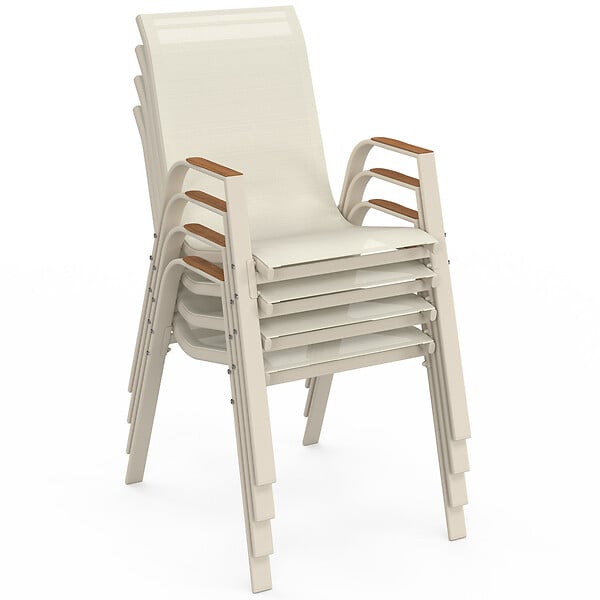 ID MARKET - Salon de jardin NOUMEA table 190 cm plateau verre trempé effet bois et 8 chaises empilables beige et bois - large