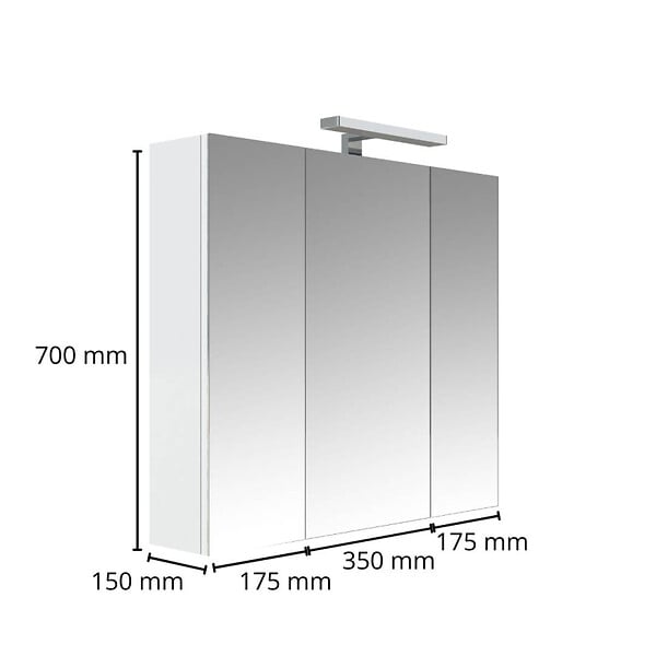 GODART - Armoire miroir de toilette éclairante 3 portes 70 cm blanche Juno 2 - large