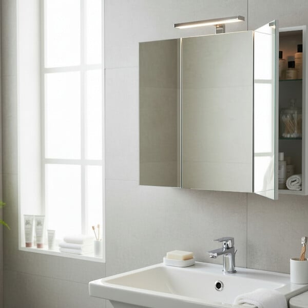 GODART - Armoire miroir de toilette éclairante 3 portes 60 cm blanche Juno 2 - large