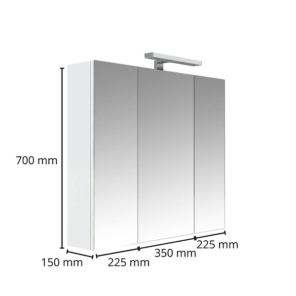 GODART - Armoire miroir de toilette éclairante 3 portes 80 cm blanche Juno 2 - large