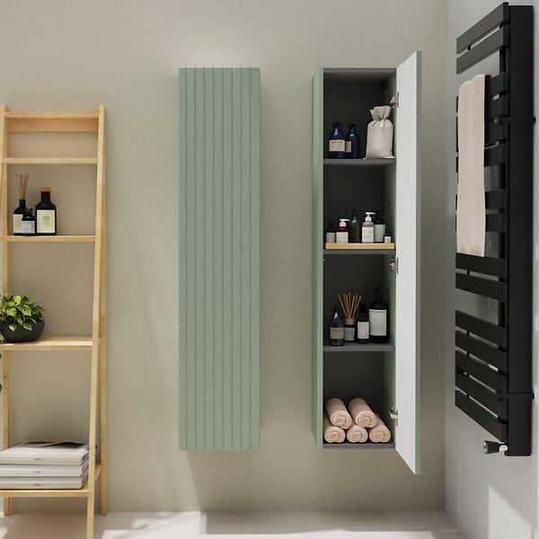 GODART - Meuble colonne salle de bain strié 140 cm suspendu - Vert mat - Karaib 2 - large