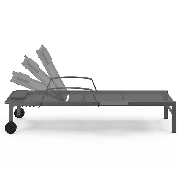 ID MARKET - Lot de 2 transats de jardin inclinables JAVA avec tablettes en acier gris et toile grise - large