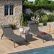 ID MARKET - Lot de 2 transats de jardin inclinables BORA avec table d'appoint modulable en acier gris anthracite et toile grise - vignette