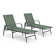 ID MARKET - Lot de 2 transats de jardin inclinables FIDJI en acier et toile vert olive - vignette