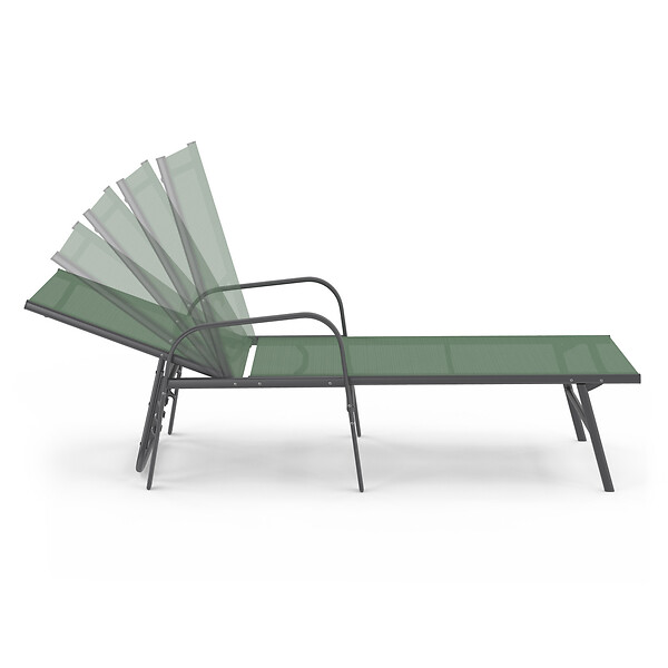 ID MARKET - Lot de 2 transats de jardin inclinables FIDJI en acier et toile vert olive - large