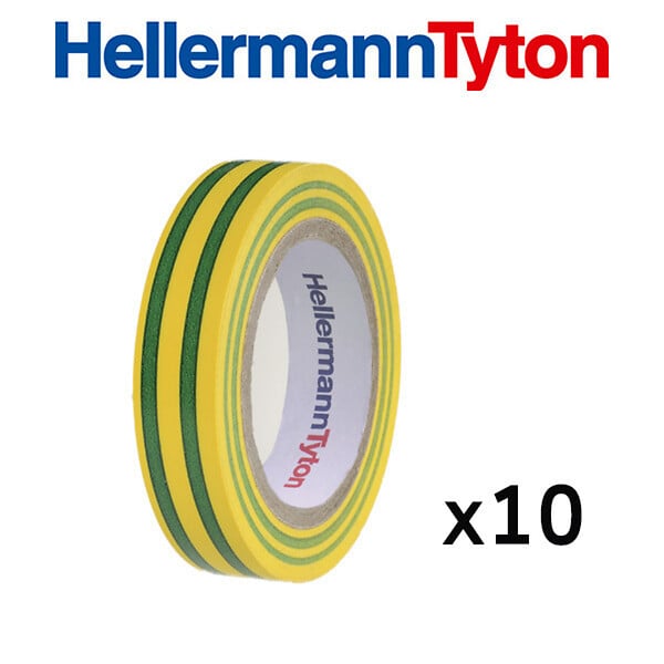 HELLERMANNTYTON - Lot de 10 rubans isolant de 10m et de largeur 15mm Vert et Jaune-HellermannTyton - large
