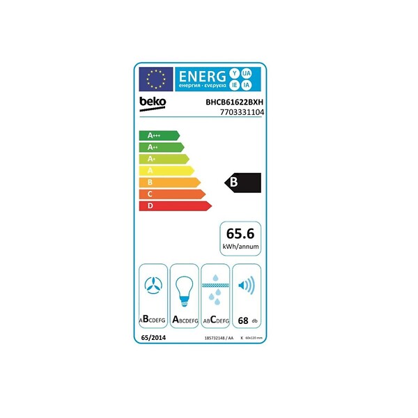 BEKO - hotte décorative murale 60cm 68db 613m3/h inox - BHCB61622BXH - large