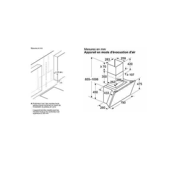 BOSCH - hotte décorative inclinée 80cm 51db 432m3/h blanc - DWK81AN20 - large