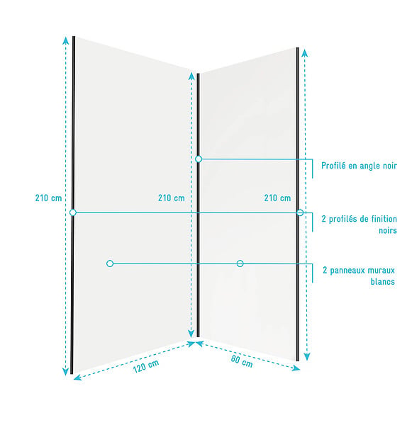 AURLANE - Pack 2 Panneaux Muraux en Aluminium Blanc 80+120x210cm + Profilés Noir - WALL'IT - large