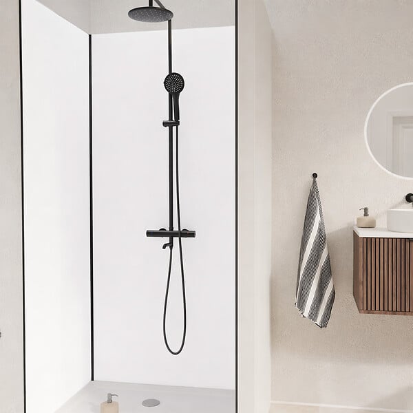 AURLANE - Pack de 3 Panneaux Muraux Aluminium Blanc 90+120+90x210 cm avec Profilés Noirs - WALL'IT - large