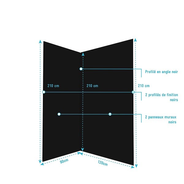 AURLANE - Pack 2 Panneaux Muraux en Aluminium Noir 90+120x210cm + Profilés Noir - WALL'IT - large
