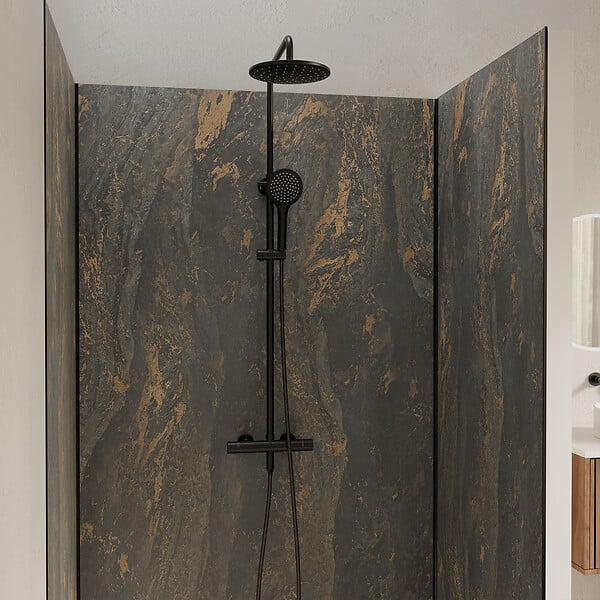 AURLANE - Pack 3 Panneaux Muraux Pierre Venus 90+120+90 x 210cm et Profilés Noirs - STONE'IT - large
