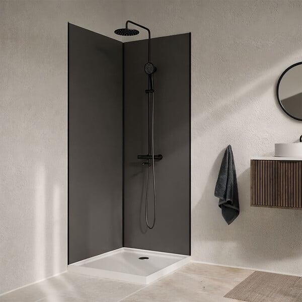 AURLANE - Pack 2 Panneaux Muraux en Aluminium Gris 90x210 cm + Profilés Noir - WALL'IT - large