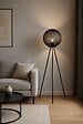 PROTOCOLE HOME - Lampe trépied métal noir 60x50x160 cm abat-jour rond - vignette