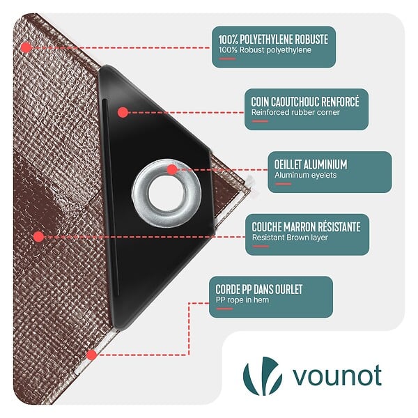 VOUNOT - Bâche de Protection en Polyéthylène resistant et impermeable 240g/m² marron 4x8m - large