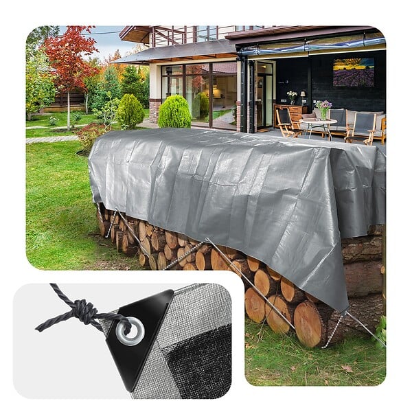 VOUNOT - Bâche de Protection en Polyéthylène resistant et impermeable 240g/m² gris et noir 4x6m - large