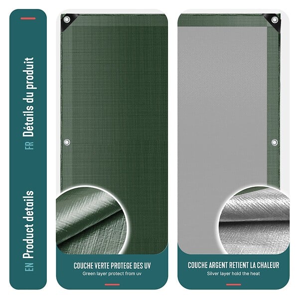 VOUNOT - Bâche de Protection en Polyéthylène resistant et impermeable 240g/m² vert et argent 2x3m - large