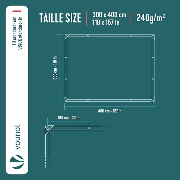 VOUNOT - Bâche de Protection en Polyéthylène resistant et impermeable 240g/m² vert et argent 3x4m - large