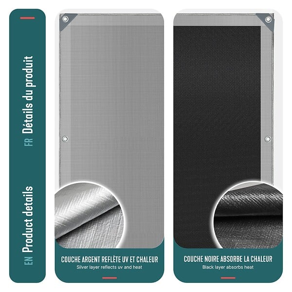VOUNOT - Bâche de Protection en Polyéthylène resistant et impermeable 180g/m² gris et noir 1.5x6m - large