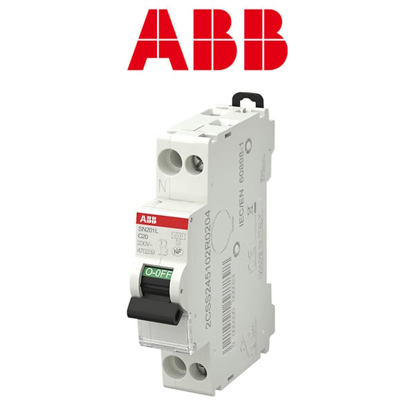 ABB - Lot de 2 disjoncteurs Ph+N raccordement Vis 20A-4,5Ka - Courbe  C-ABB - large