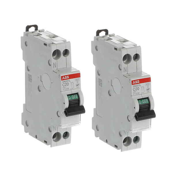 ABB - Lot de 2 disjoncteurs Ph+N raccordement Vis 20A-4,5Ka - Courbe  C-ABB - large