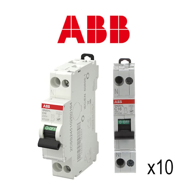 ABB - Lot de 10 disjoncteurs Ph+N raccordement Vis 16A-4,5Ka - Courbe  C-ABB - large