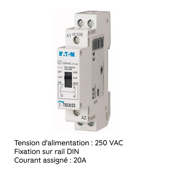EATON CAPRI - Relais heures creuses 20A 250VAC, contacteur jour/nuit sur rail DIN pour tableau électrique-EATON - large