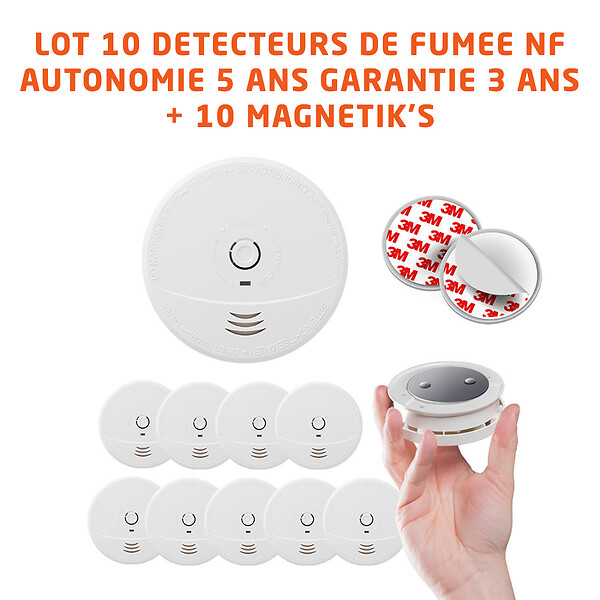 EVACUATE - Lot de 10 détecteurs de fumée NF avec supports aimantés de fixation-EVACUATE - large