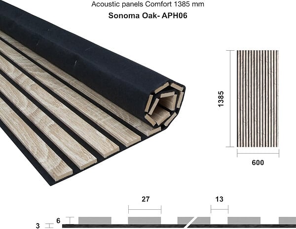 PROTOCOLE HOME - Andas Home Panneau acoustique SONOMA 138,5 x 60 cm - feutre et MDF chêne clair - large