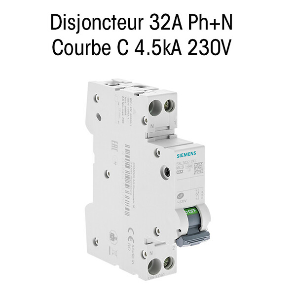 SIEMENS - Disjoncteur 32A Ph+N courbe C 4.5kA 230V-SIEMENS - large