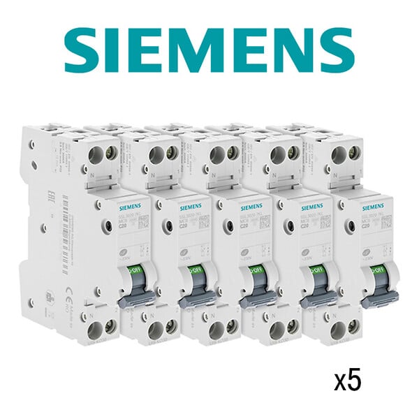 SIEMENS - Lot de 5 Disjoncteurs électriques phase + neutre 20A-SIEMENS - large