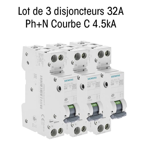 SIEMENS - Lot de 3 Disjoncteurs électriques phase + neutre 32A-SIEMENS - large