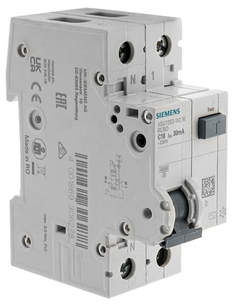SIEMENS - Disjoncteur différentiel monobloc 16 A 1P+N type CA 30 mA Diagramme C-SIEMENS - large