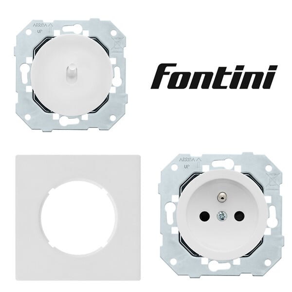 FONTINI - Lot 4 prises + 2 va et vient  + plaques BLANC DOM - large