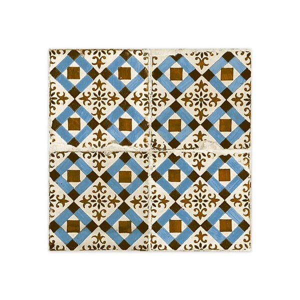 RO'MA NATURE - Carrelage Vintage effet Carreau ciment Bleu Knossos 45x45x0,95 cm Azoria - Sol et mur intérieur (vendu par carton de 1 m²) - large