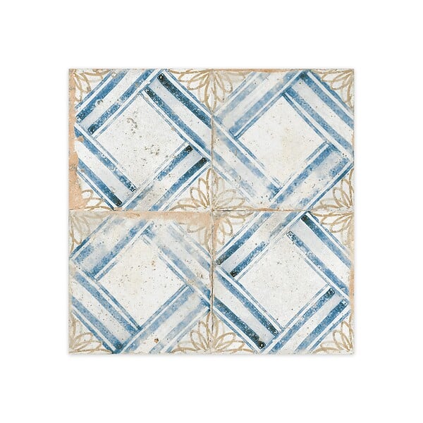 RO'MA NATURE - Carrelage Vintage effet Carreau ciment Bleu Numantia 45x45x0,95 cm Orlena - Sol et mur intérieur (vendu par carton de 1 m²) - large