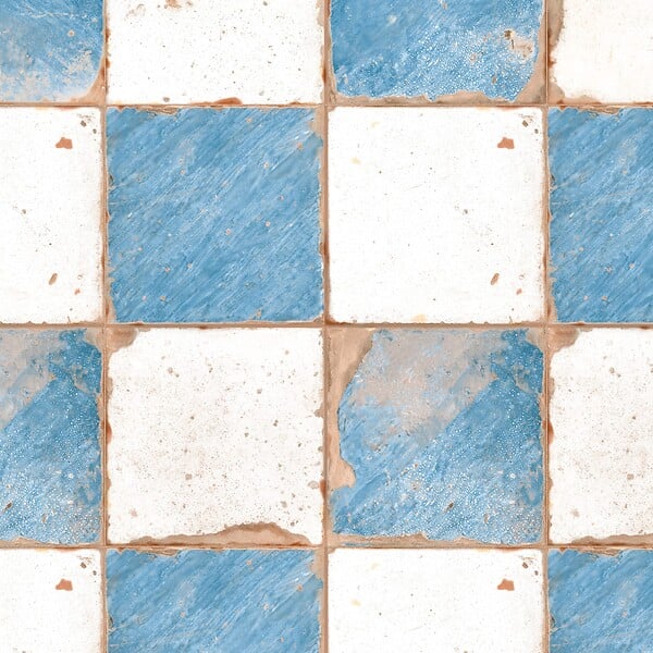 RO'MA NATURE - Carrelage Vintage Bleu et Blanc Damier 33x33x0,95 cm Rhodes - Sol et mur intérieur (vendu par carton de 1,09 m²) - large