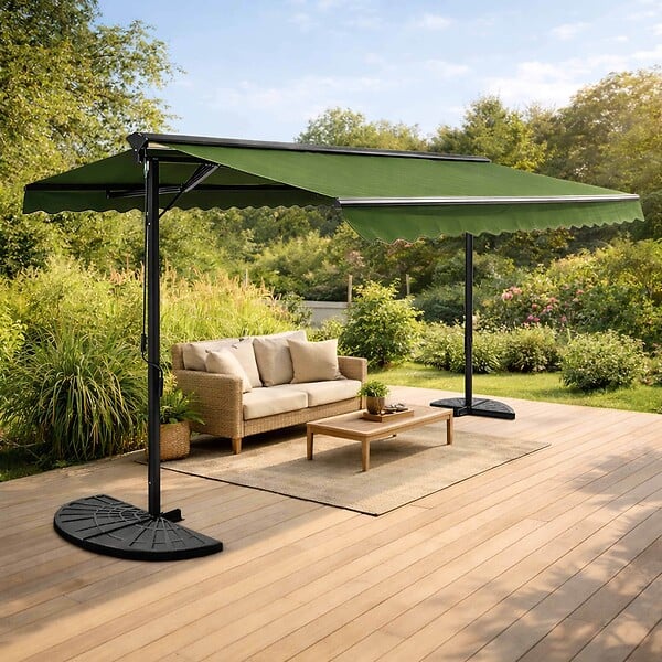 OVIALA - Store double pente 3 x 4m et 4 dalles lestées vert cactus  - Delgada - large