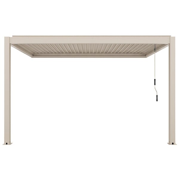 OVIALA - Pergola bioclimatique adossée 3x4m et 1 store bois crème - Oia - large