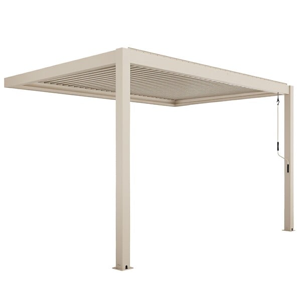 OVIALA - Pergola bioclimatique adossée 3x4m et 3 stores bois crème - Oia - large