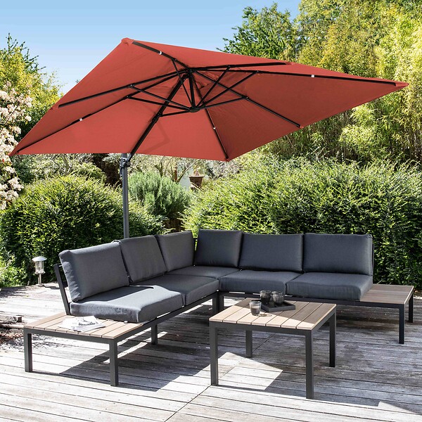 OVIALA - Parasol déporté inclinable et rotatif 3 x 3m en aluminium terracotta - Malaga - large